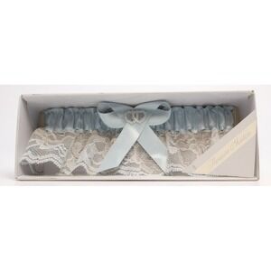 Vintage White/Blue Double Heart Lace Wedding Bridal Garter- New In Box